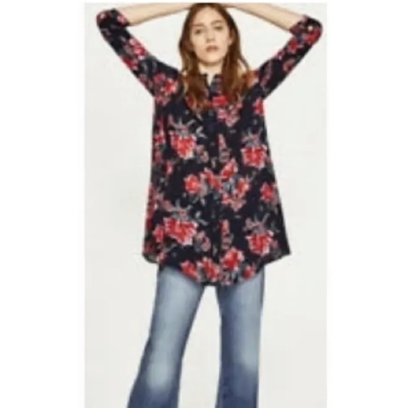Zara Floral Button Front Shirt - Picture 1 of 2